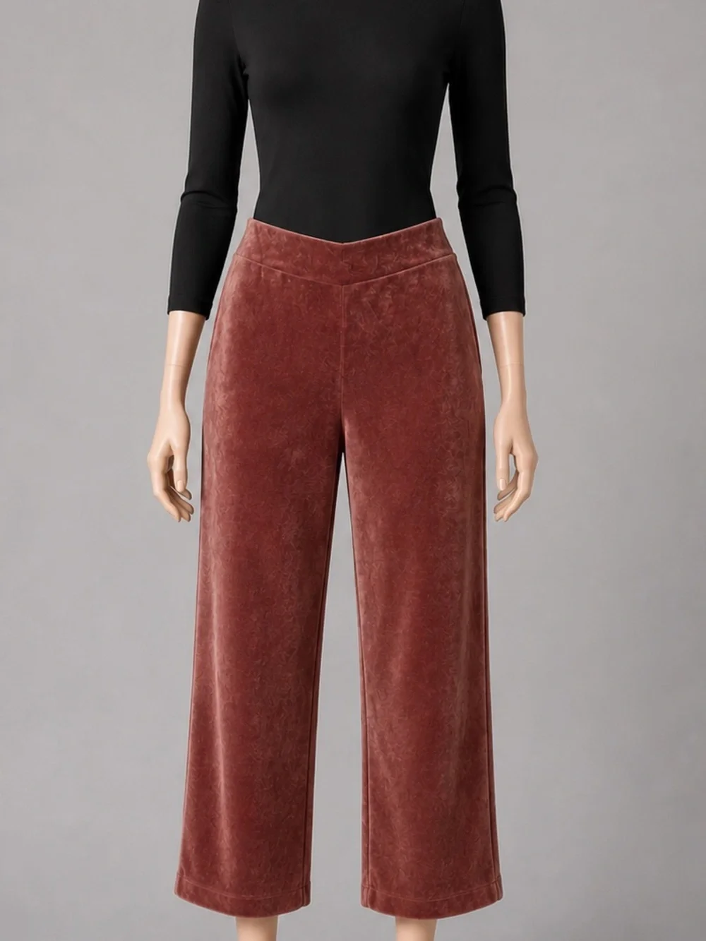 Pure Jill Velvet Wide-Leg Pants in Dusty Mauve - Picture 1 of 3